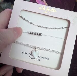 3/$15 New Silver and White Heart Anklet Set